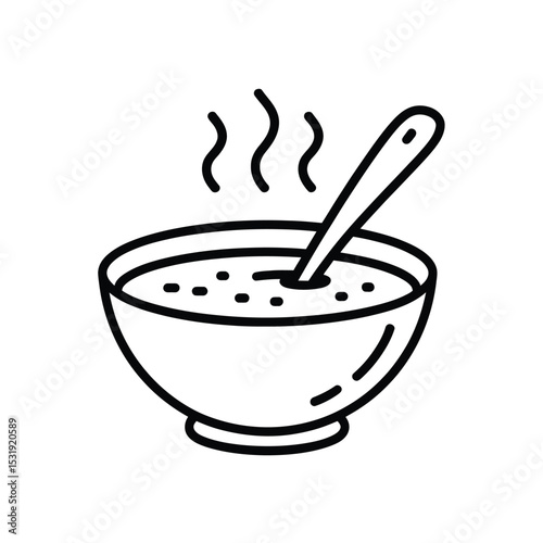 Hot soup bowl with spoon line art illustration
