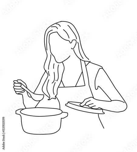  women cooking. a female chef smells the aroma of cooking in the kitchen.