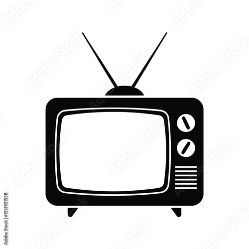 Retro television icon black and white illustration