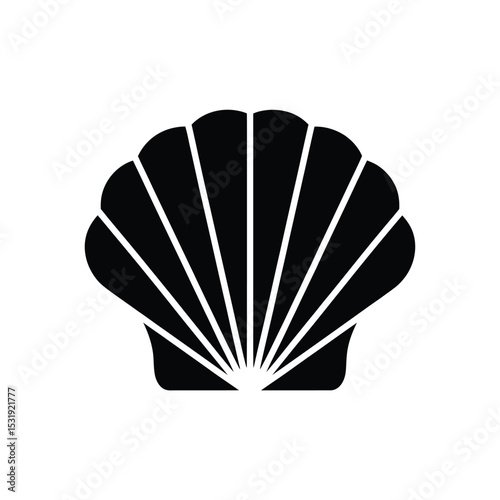 Simple black scallop shell icon graphic