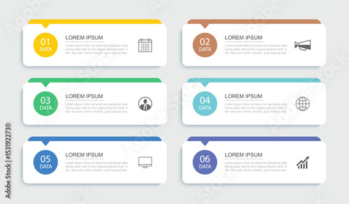 6 data infographics rectangle tab index template. Illustration business abstract background.