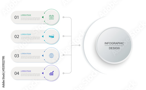4 data infographics tab label with circle layout template. Illustration business abstract background.