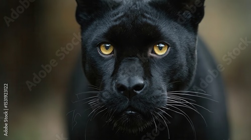  a black panther with yellow eyes looking directly at the camera, set against a blurred background