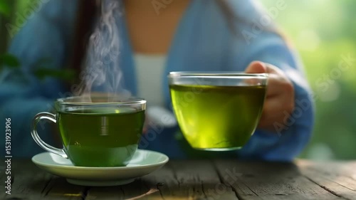 Cold green tea and early summer scenery to feel coolness