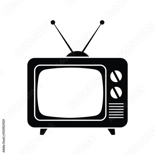 Retro television icon black and white illustration