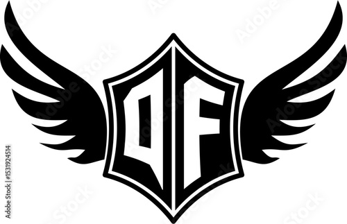 QF logo emblem with winged and shield template
