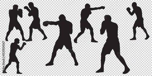 a Silhouette Vector Set of Muay Thai Fighters in Action Poses – Boxing  EPS 10