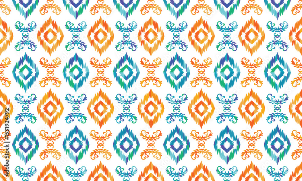 Fototapeta premium Hand draw Ikat floral paisley embroidery.Ikat ethnic oriental pattern traditional.great for background ,curtain, carpet, wallpaper, clothing, wrapping,batik,clothing or decorations.Vector illustration