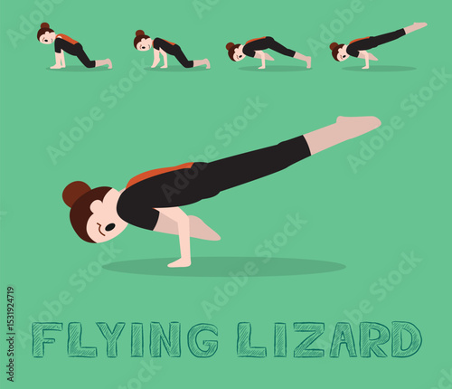 Yoga Tutorial Flying Lizard Pose Cartoon Vector Illustration