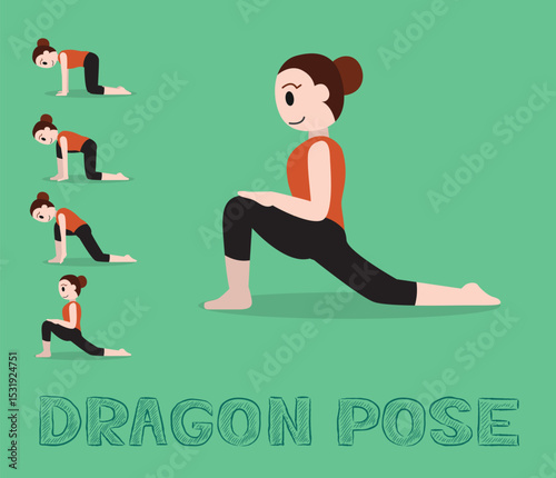Yoga Tutorial Dragon Pose Cartoon Vector Illustration