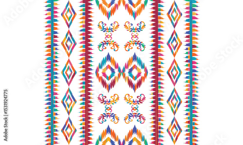Hand draw Ikat floral paisley embroidery.Ikat ethnic oriental pattern traditional.great for background ,curtain, carpet, wallpaper, clothing, wrapping,batik,clothing or decorations.Vector illustration
