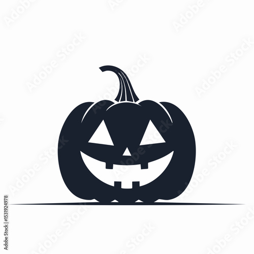 A grinning pumpkin silhouette at bottom center of a white background with text space above.
