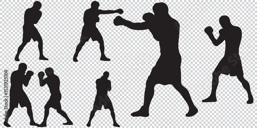 Boxing Silhouette Vector Set. Fighters in Action Poses for Fitness and Combat Sports Design EPS 10