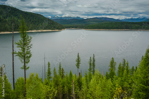Breathtaking Hungry Horse Reservoir in the Flathead valley of beautiful northwestern Montana. Surrounded by towering mountains and is 34 miles long with 170 miles of shoreline. photo