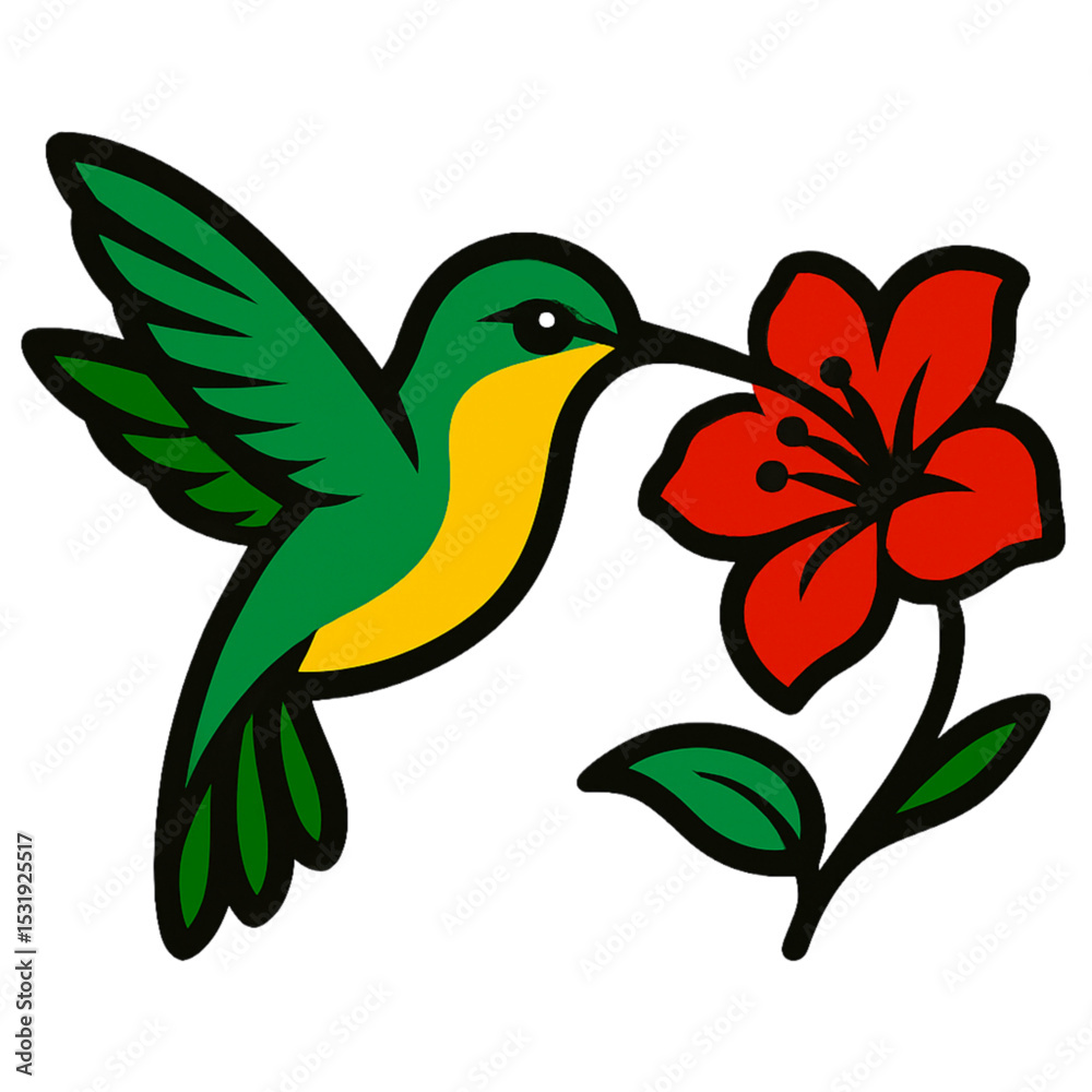 Obraz premium Colorful hummingbird illustration interacting with vibrant flower