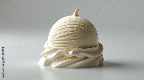 Isolated cream ice cream scoop with smooth texture on a white background, perfect for packaging and dessert visuals.