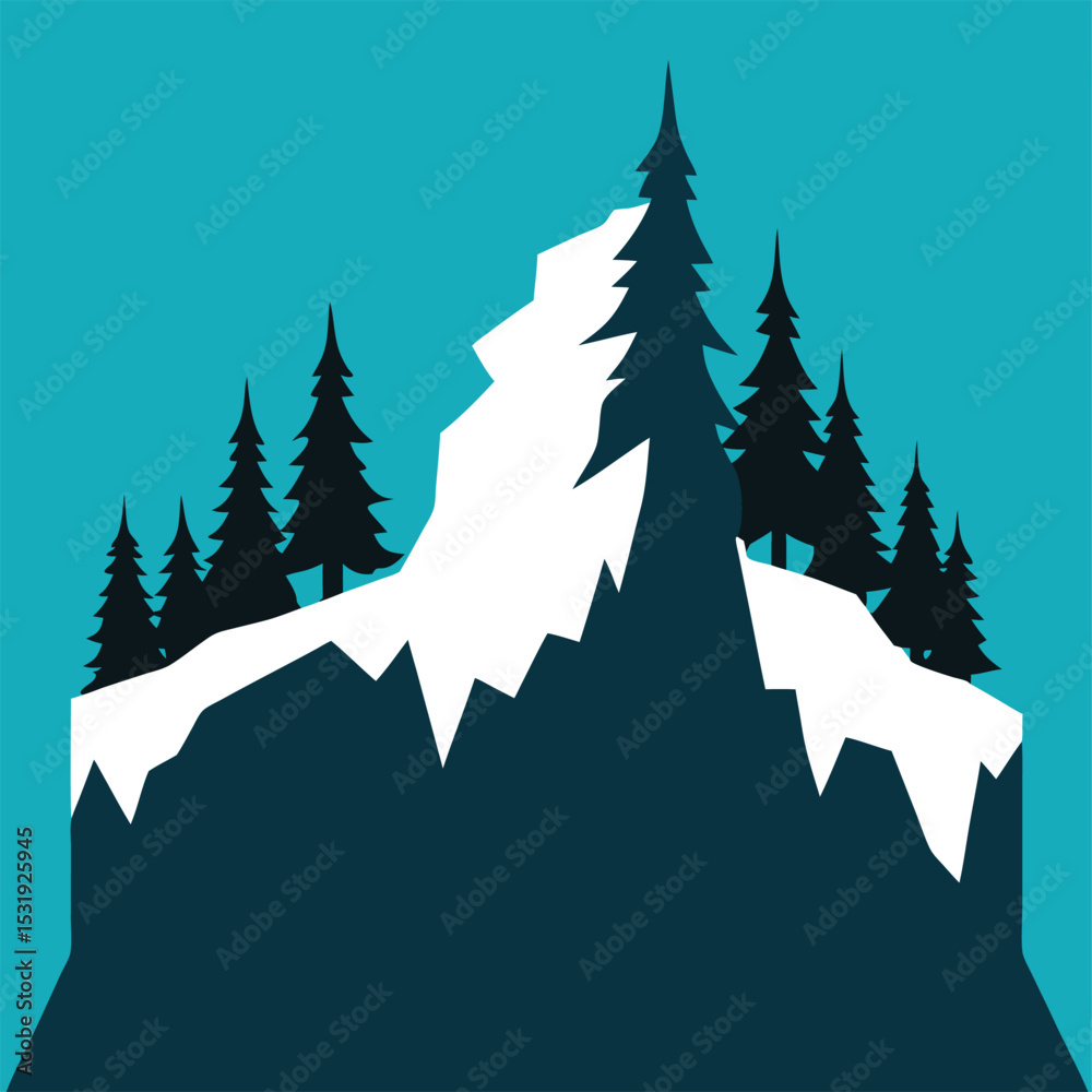 Obraz premium Snowy Mountain Peak with Pine Trees
