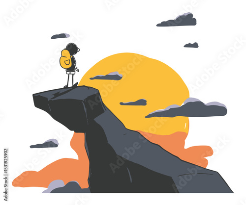Person Standing on Rock Overlooking Sunset with Clouds in Background