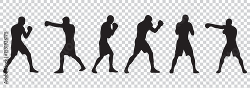 Silhouette Icon Set of a Boxer Throwing a Punch — Minimalist Boxing Action Icons EPS 10
