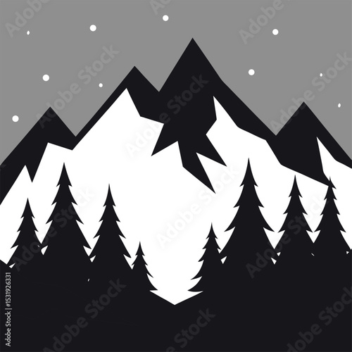 Silhouette of Mountains and Forest at Night