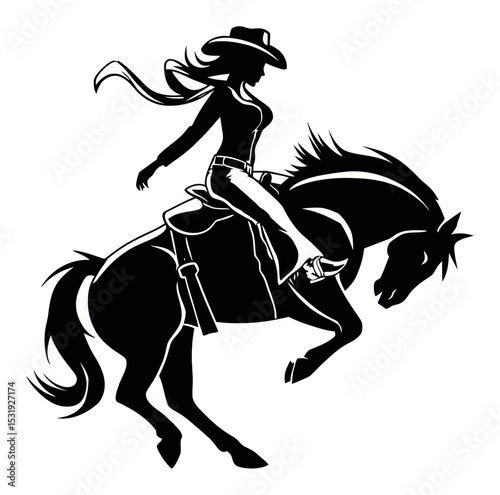 Stylish Cowboy Woman Riding Horse in Bold Black Vector Design