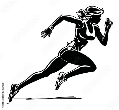 Dynamic Running Woman in Vector Style for Fitness and Sport Designs
