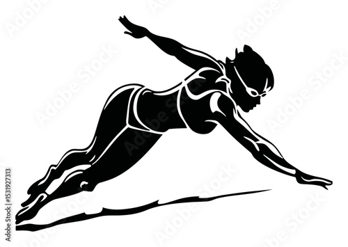 Dynamic Abstract Illustration of a Swimmer in Action, Vector Design
