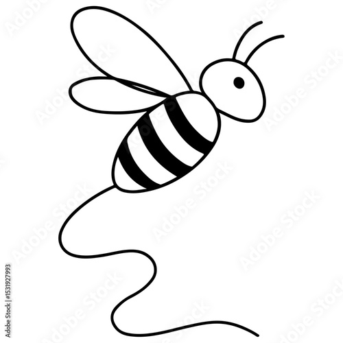 Funny cartoon bee character flying with honey to a yellow flower