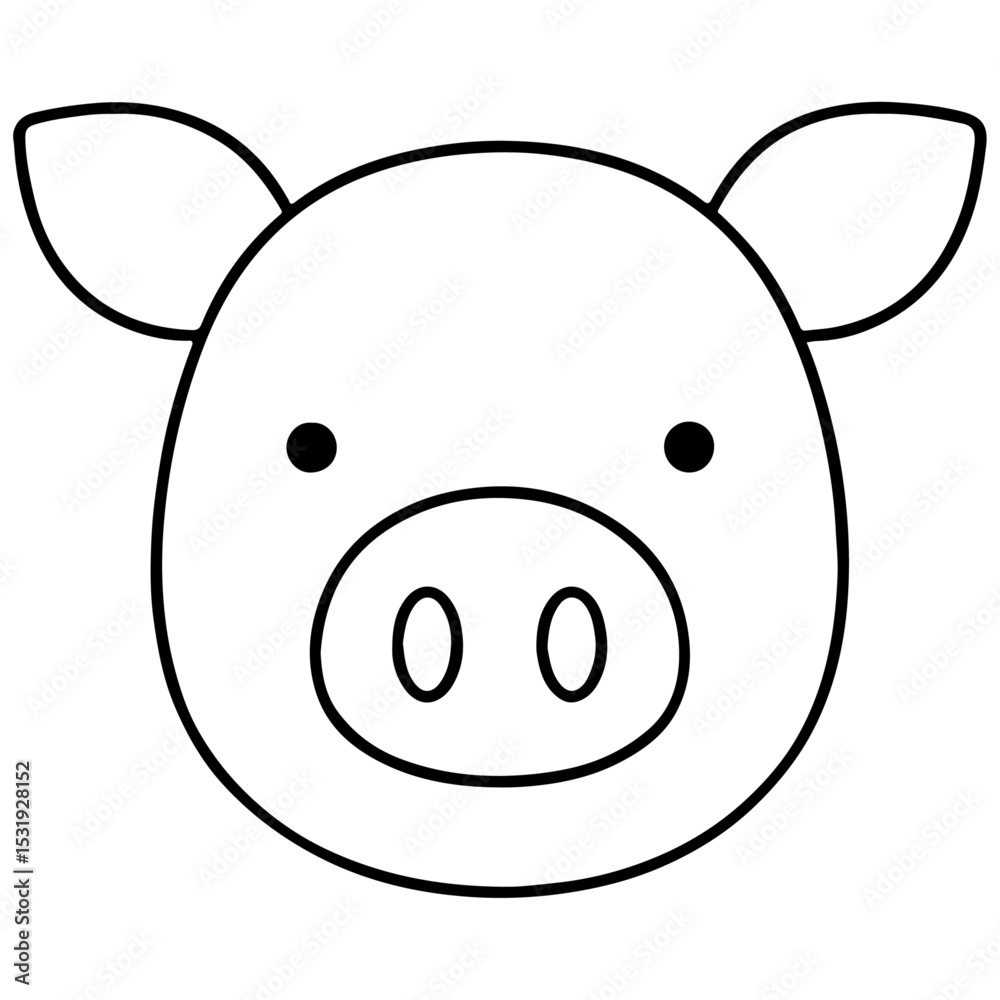 A funny pink pig cartoon illustration features a cute, happy farm animal character with a smiling face and a funny head drawing A funny pink pig cartoon illustration features a cute, happy farm animal character with a smiling face and a funny head drawing