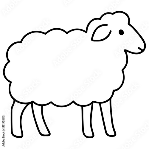 A cute, funny, white cartoon sheep vector illustration of a happy farm animal with black wool, isolated art for kids