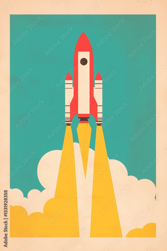 Obraz premium Rocket launch illustration on mustard background