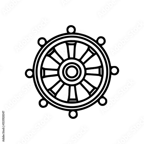 Black outline of Dharma wheel with 8 spokes  circular decorations