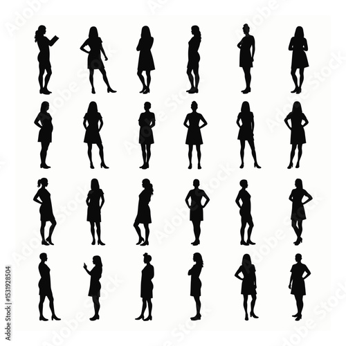 Diverse women silhouettes poses collection business casual