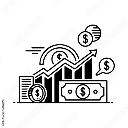 Graph stacks of coins and money The line graph is overlaid on a threepillar graph