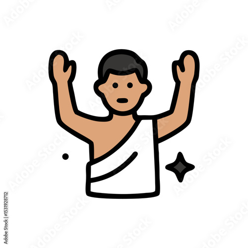 Ancient Figure in Prayer: A stylized illustration of an ancient figure with arms raised in prayer or supplication, conveying spirituality and devotion. 