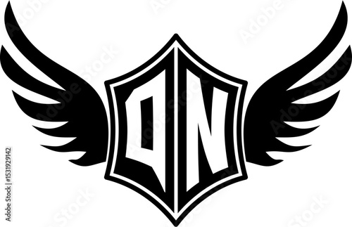 QN logo emblem with winged and shield template