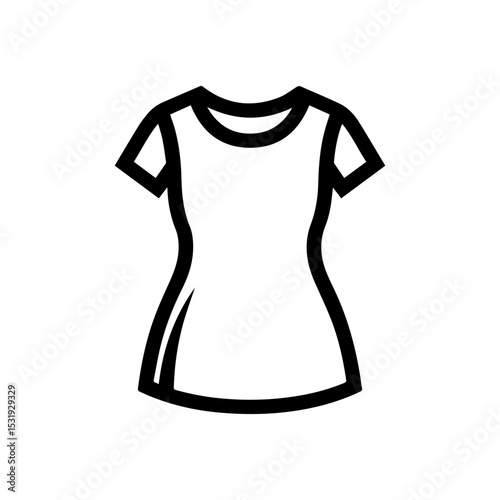 Outline of a white shortsleeved dress with a rounded neckline