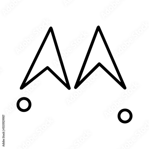 Two upward pointing arrowheads each with a circle beneath all outlined in black against a white background