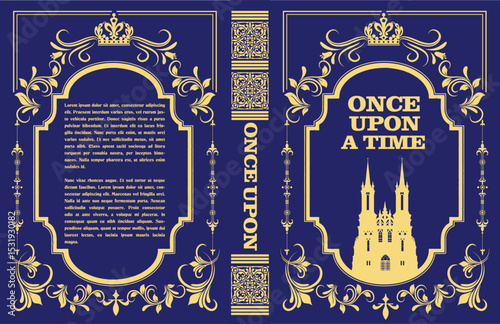 030-16-Elegant book cover design showcasing a majestic castle and crown, perfect for fairytales and historical novels. Hand drawn illustration