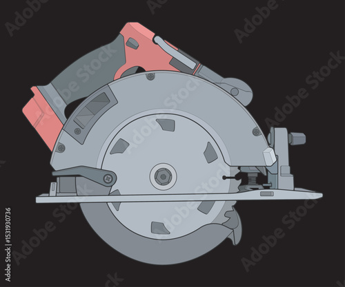 Vector Illustration of Circular Saw Power Tool – Cordless Handheld Electric Wood Cutter
