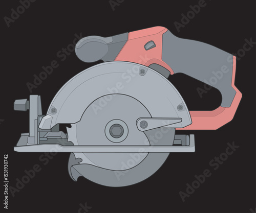 Vector Illustration of Circular Saw Power Tool – Cordless Handheld Electric Wood Cutter
