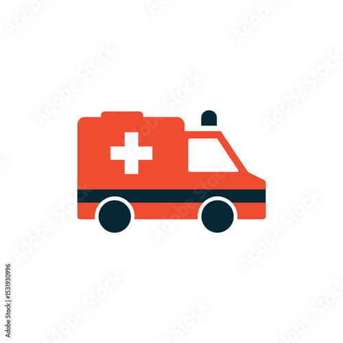 Red Ambulance Car with White Cross on White Background Element