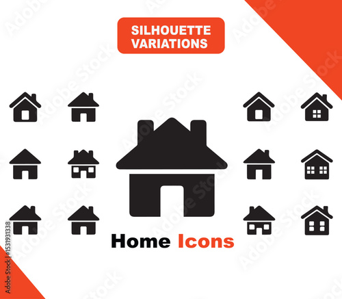Set of Home House Icons - Real Estate Vector, Diverse House Silhouettes - Residential Building Icons