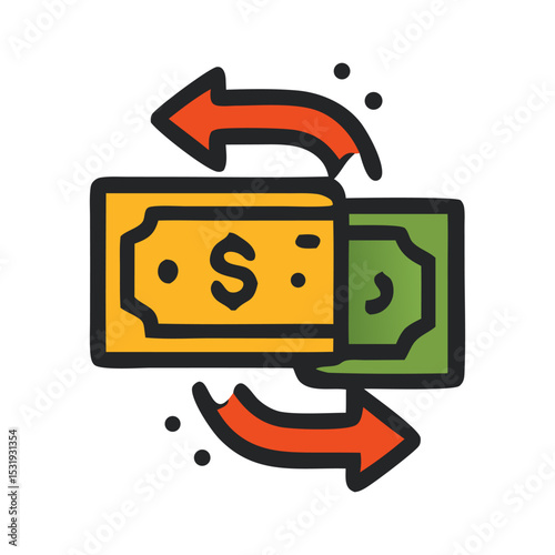 Cash Flow Exchange: An eye-level shot captures a close-up, illustrative depiction of money changing hands, money exchanging concepts in a dynamic, graphic representation. 