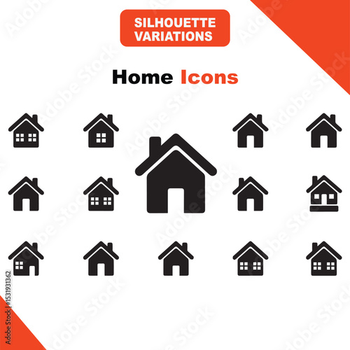 real estate icon set, Set of Home House Icons - Real Estate Vector, Diverse House Silhouettes - Residential Building Icons