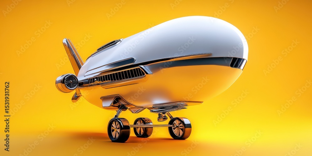 Obraz premium Futuristic White Low Poly Airplane Model on Yellow Background