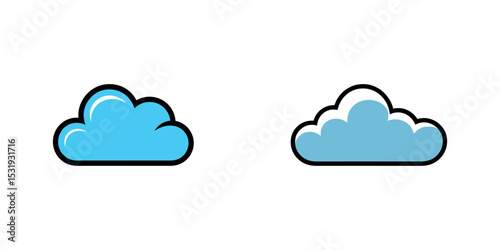 Two Stylized Light Blue Cloud Icons with Black Outlines on White Background