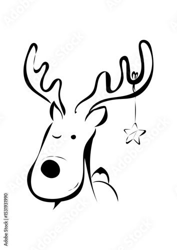 Elch mit Weihnachtsstern am Geweih