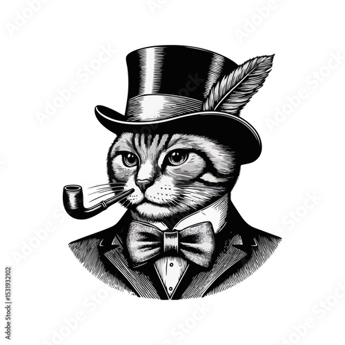 Cat Gentlemen engrave vector illustration logo icon