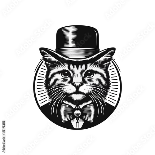 Cat Gentlemen engrave vector illustration logo icon